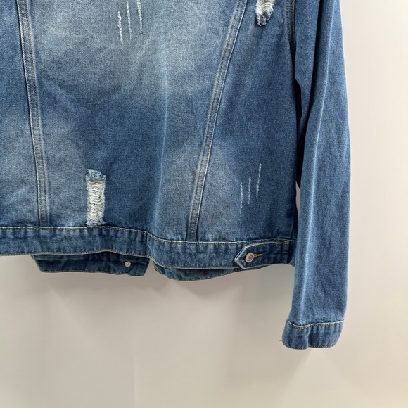 Brandless Large Medium Wash Distressed Denim Jacket - Picture 8 of 8